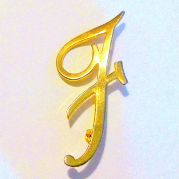 Vintage Gold Tone Initial F Brooch Pin in Script - Picture 1 of 3